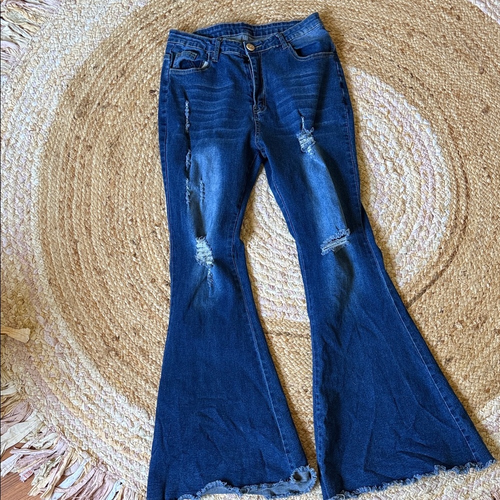 Retro Bell Distressed Fringe Women Jeans